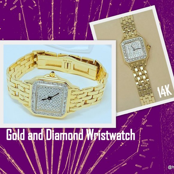 Geneve Accessories - Diamond 14K Gold Geneve Vintage Bracelet Watch | 1.25ctw | Made in Italy | 60.5g